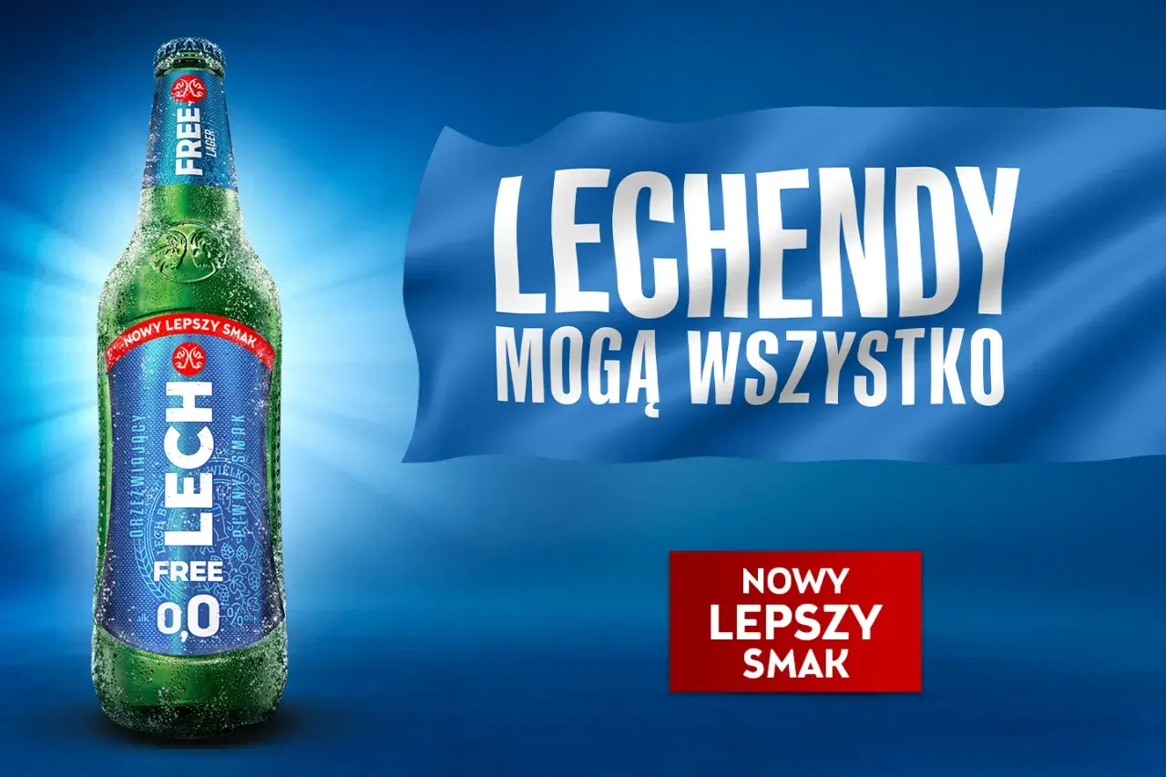 Lech Free 0,0 - czy ma alkohol? Nie, to orzeźwiający lager bez alkoholu z nowym, lepszym smakiem. Lech-endy mogą wszystko!