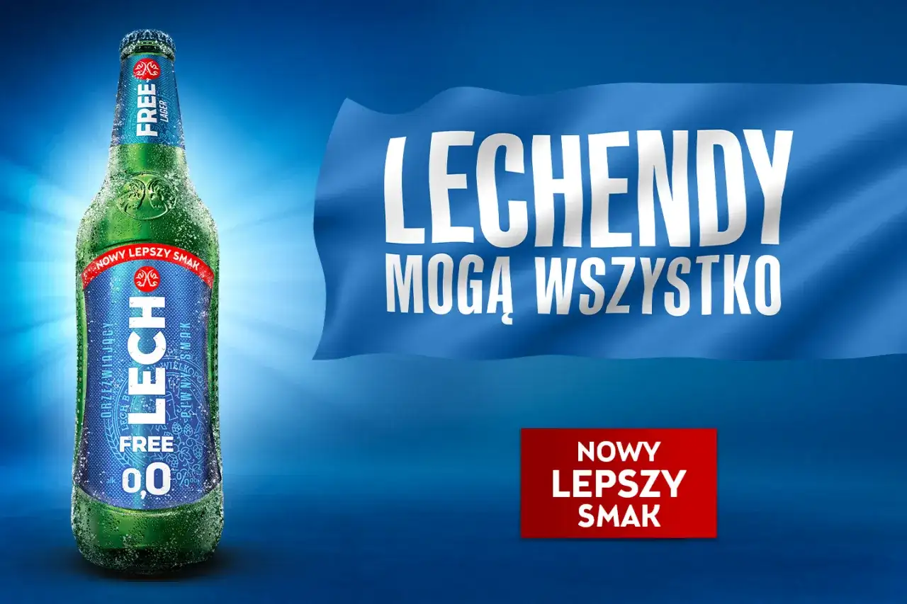 Lech Free 0,0 - czy ma alkohol? Nie, to orzeźwiający lager bez alkoholu z nowym, lepszym smakiem. Lech-endy mogą wszystko!