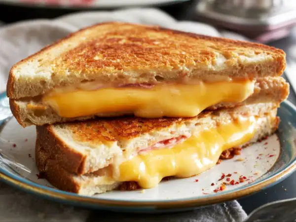 Idealny ser do tostów? Ten roztopiony, ciągnący się cheddar z szynką to marzenie!